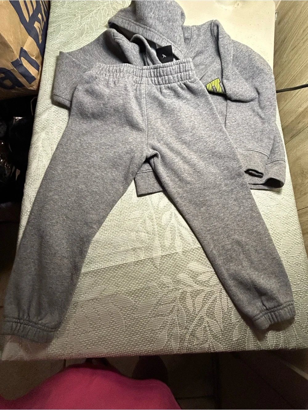 Nike Kids Gray Hoodie and Sweatpants Set with Yellow 'Just Do It' Text - Picture 4 of 7